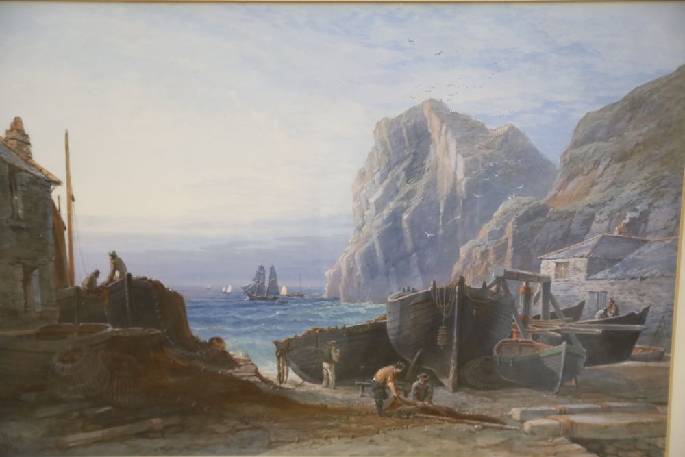 Thomas Hart FSA (1830-1874), watercolour and gouache, A Cornish cove, signed and dated 1869, 33 x 49cm